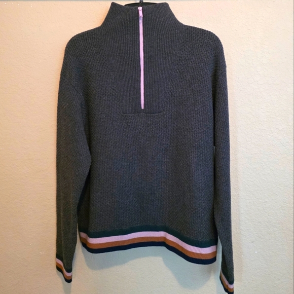 Title Nine Woolicious Waffle 1/4 Zip Pullover Sweater Stripe M - Picture 6 of 7